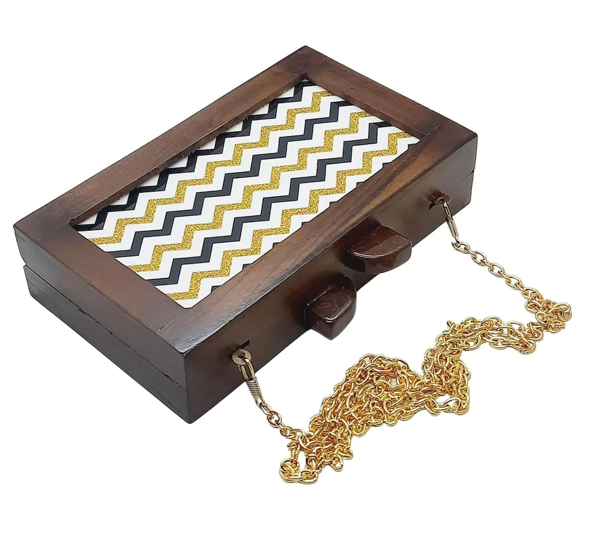 Tara Brown Wooden Slim Rectangular Clutch Bag